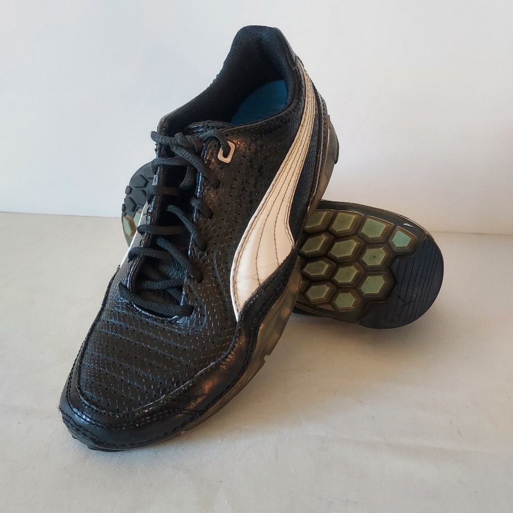 Puma Cell Meio Leather Running Shoes Sneaker Lace-up Black White Women US7